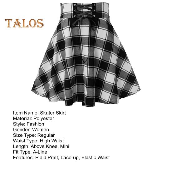 Women Plaid Print Mini Skirt Elastic High Waist Skater Skirt A-Line Spring Autumn Girl Hip Hop Style Skirt Clubwear