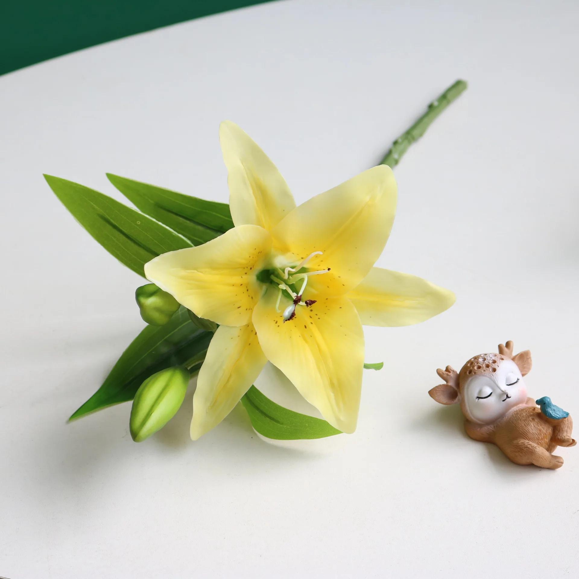 

5pcs Simulation Flowers DIY Bridal Pink Lilies Bouquet Hall Decor Fake Flower Artificial 3 Head Lily Branch Room Decoration жовтий