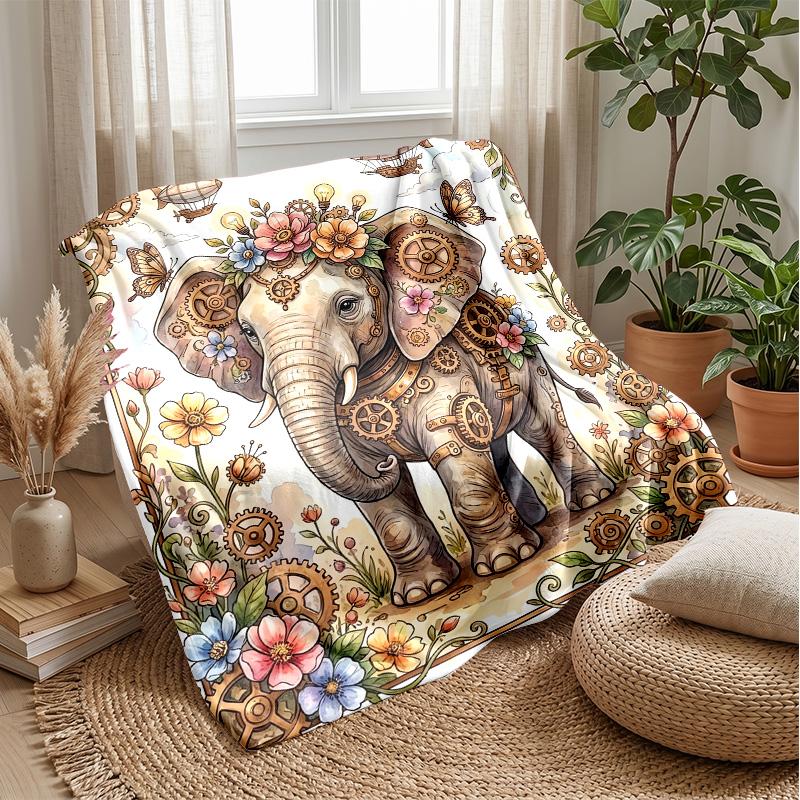 Purple Elephant In Galaxy River Theme Blanket Lightweight Warm Flannel Blanket Decorative Throw Blanket for Home Decoration