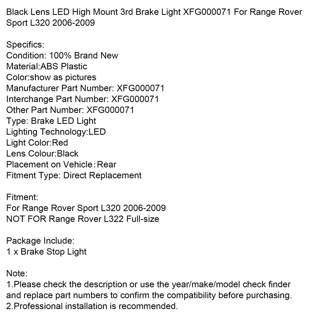 Black Lens High Mount Brake Light XFG000071 For Range Rover Sport L320 06-09