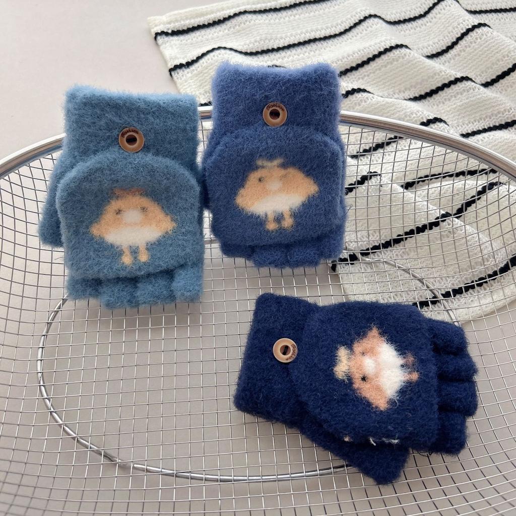 Kinderhandschuhe für 2-7 Jahre 25 Winter Cartoon Baby Kälteschutz Niedlich Warm Verdickt Fünf-Finger Klapp Halb-Finger