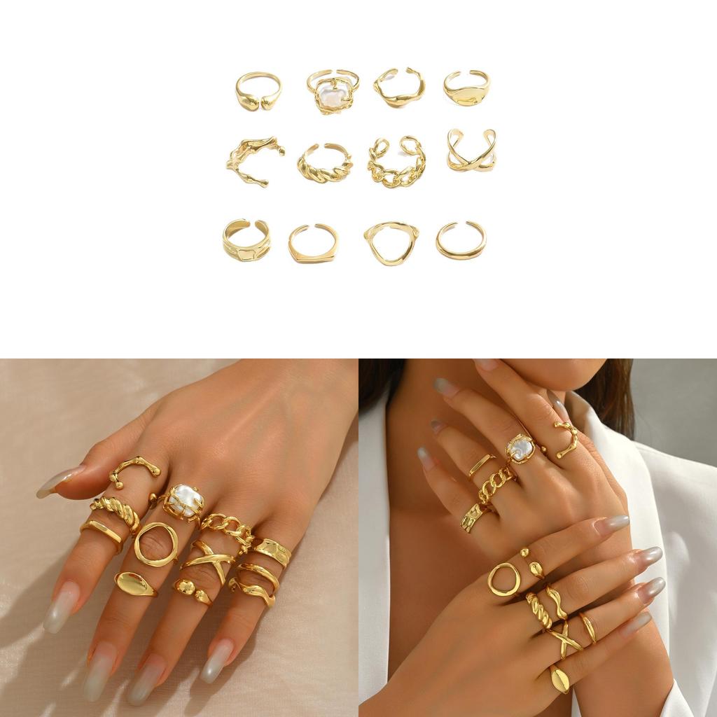 Geometric Metal Ring Set For Women With Adjustable Joints Fashion Jewelry For Summer