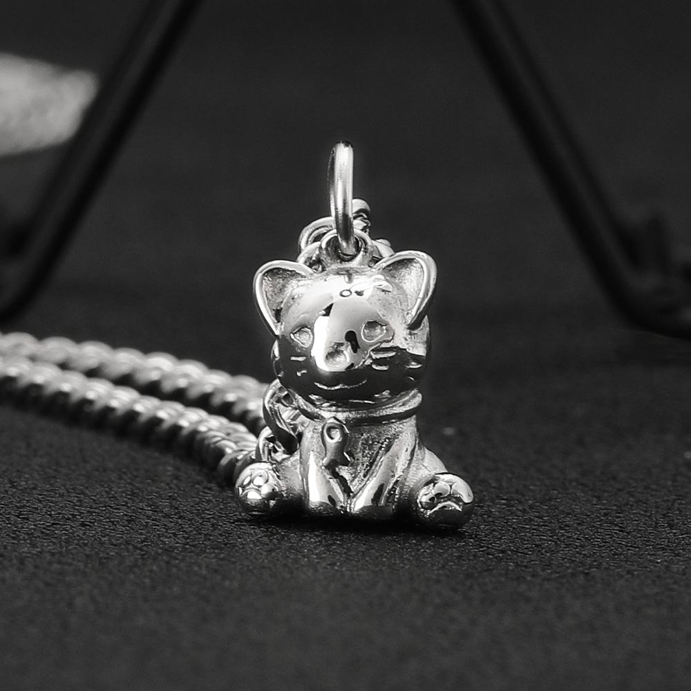 Trendy Titanium Steel Kitten Necklace: European & American Hip-Hop Style, Unisex Pendant Chain for Couples