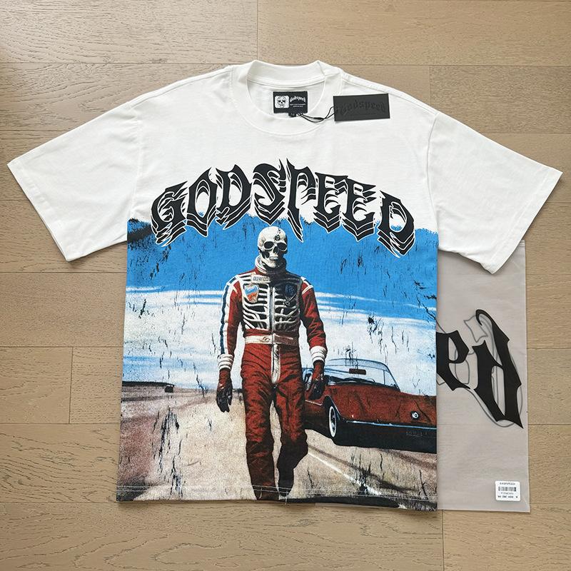 

Summer American Loose Street Retro T-Shirt Trendy Brand Short Sleeve Godspeed Digital Printing XL