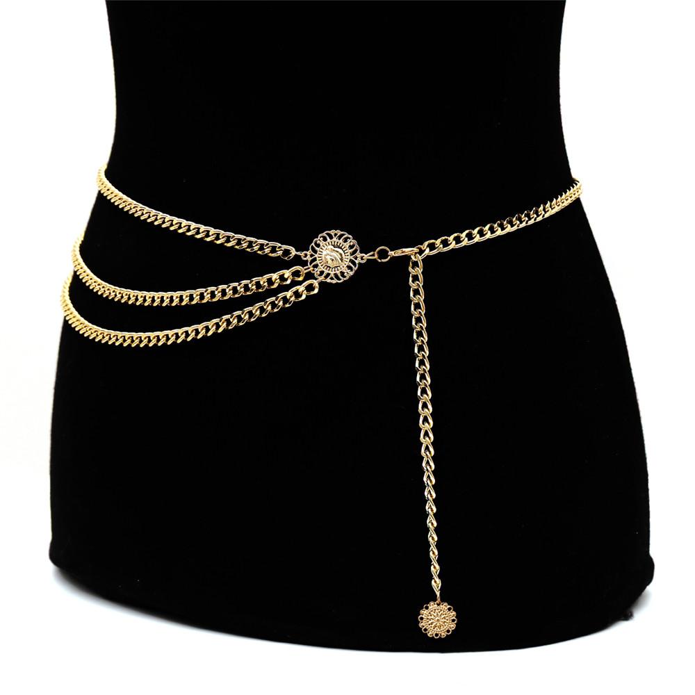 IngeSight.Z Bohemian Retro Style Multilayer Alloy Waist Chain Body Chain for Women Round Pendant Belly Chain Waist Chain Jewelry