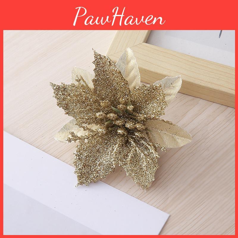 Floral Christmas Decorations With Plastic And Glitter Finish Festive Decor Tree