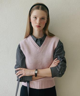 Ttudement V Neck Knit Vest Pink