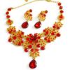 Bridal Wedding Party Red Golden Color Alloy Pendant Necklace Earrings Set