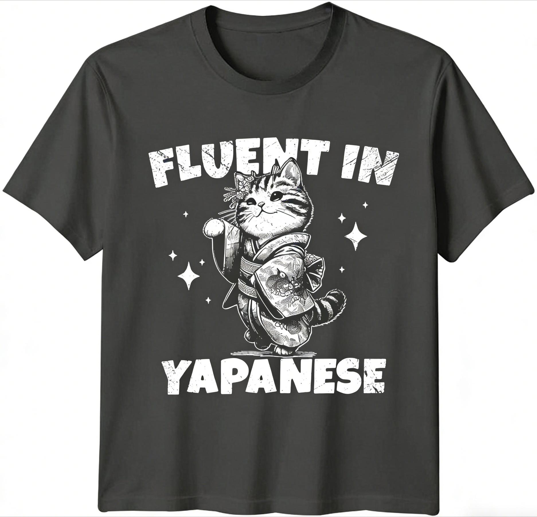 Fluent in Yapanese Tshirt Harajuku Style Unisex Kawaii Japanese Cat Graphic 100 Cotton Cute Casual Fashion Tops S4XL 2026 S