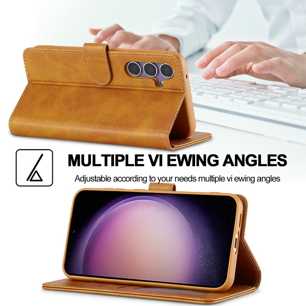 LC.IMEEKE Для Samsung Galaxy S25 FE Чохол Текстура телятини Штучна шкіра Підставка Гаманець Чохол для телефону - Чорний