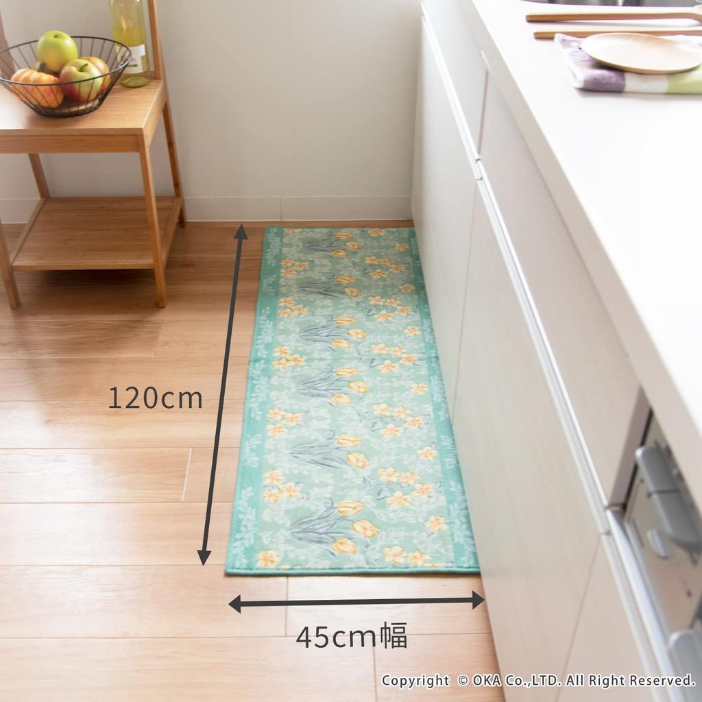 Oka Royal Collection Arts Kitchen 45cm x Pink Nordic Mat, Approx. 120cm, (Non-Slip, Washable, Style)