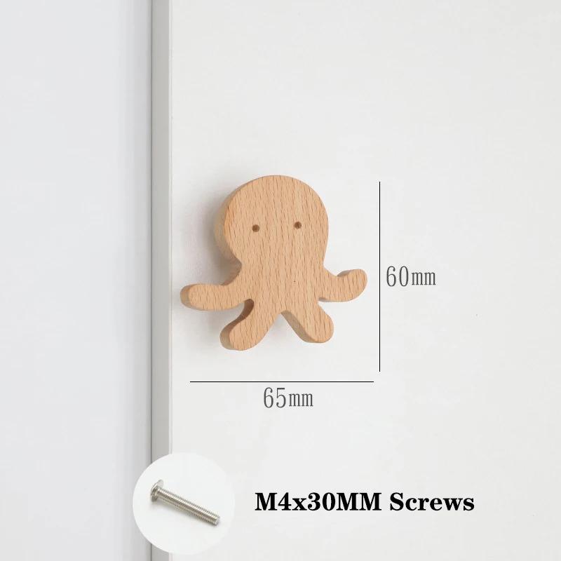 Children's Room Wooden Door Handles Animal Wood Furniture Handles for Cabinets and Drawers Knobs Kitchen Cupboard Wardrobe Pulls