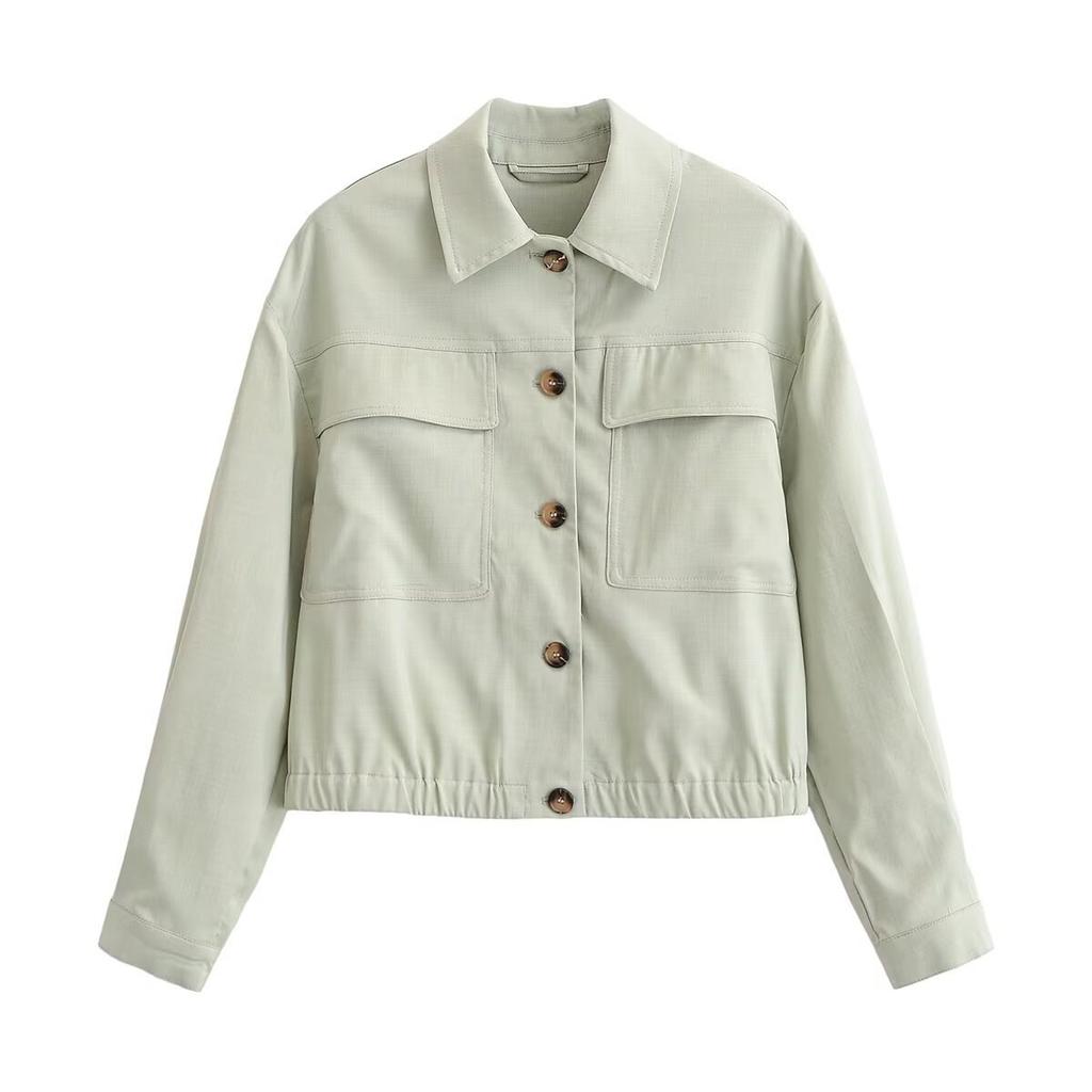 2026 spring new product European and American cross-border women's clothing street fashion flip pocket jacket w09 12083