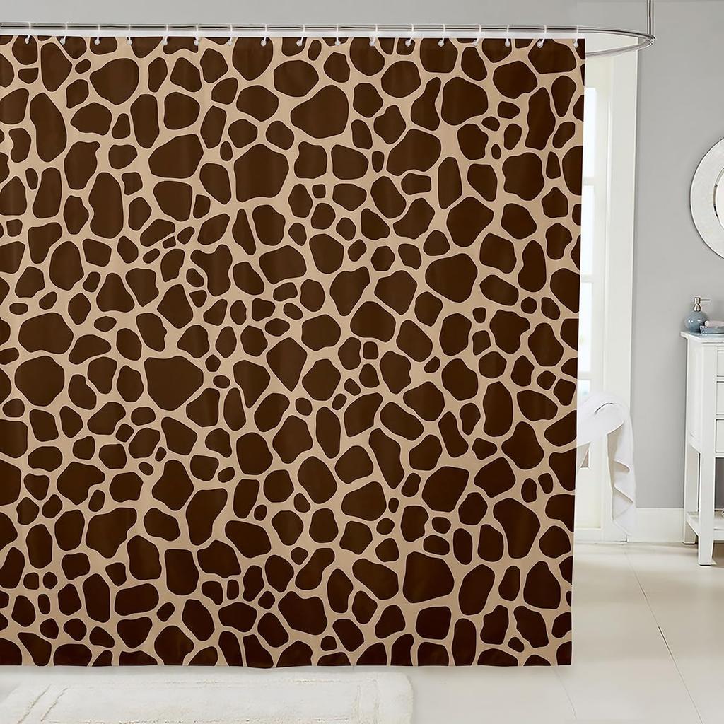 Giraffe Skin Print Kids Shower Curtains,Wild Animals Fur Texture Abstract Bathroom Curtains,Girls Boys Adults Xmas Decor,Rustic