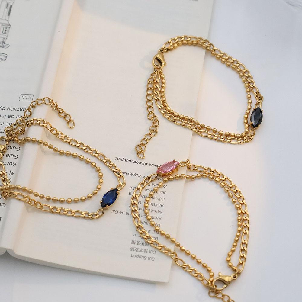 Stylish And Simple Double-Layer Chain, Rhombus Zircon Bracelet, Girls' Exquisite And High-End 18K Titanium Steel Jewelry.