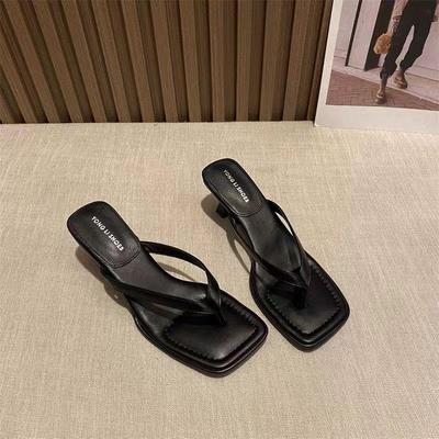 Damen Pantoletten mit mittelhohem Absatz Sommer Pantoletten High Heels Pfennigabsatz Zehenstegschuhe