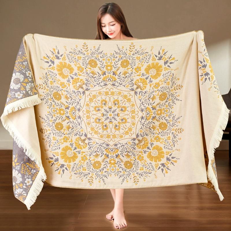 80 X 160cm Printing Pure Bath Towel, 100% Cotton Four Layer Gauze Breathable Towel ,Soft Absorbent Large Bath Towel for Home, 1pc