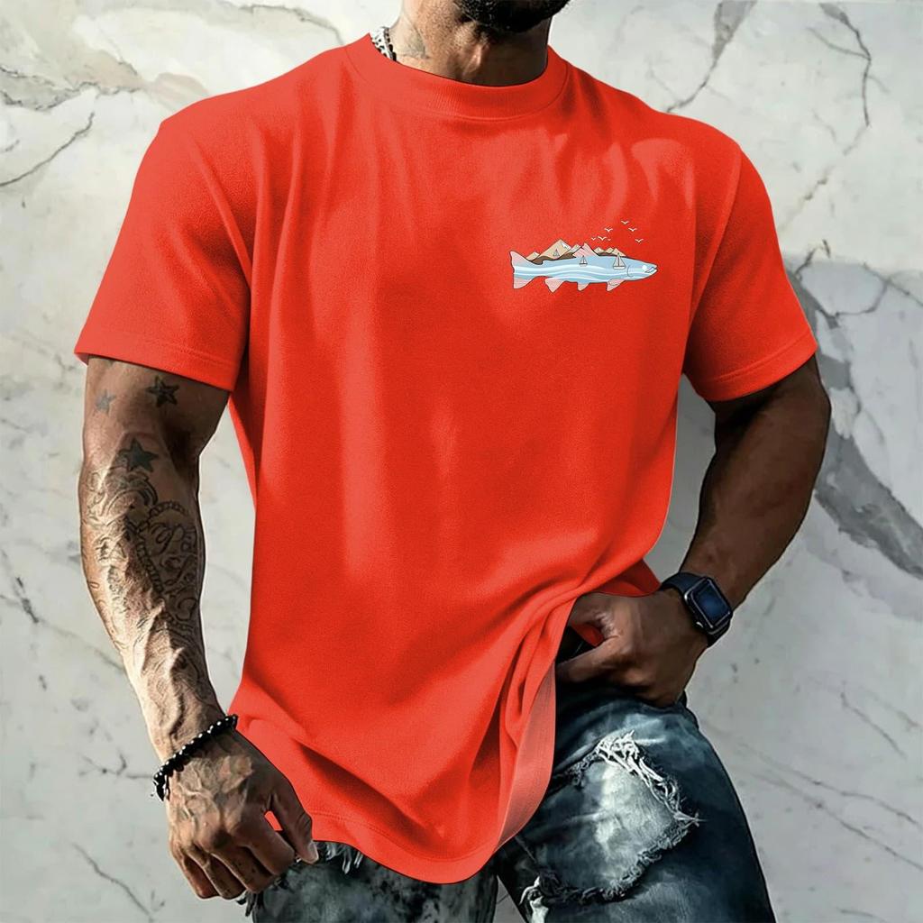 Men's Vintage Texture Printed Short Sleeve T Shirt Loose Fit Casual Summer Daily Wear Top Soft Fabric Comfortable Design