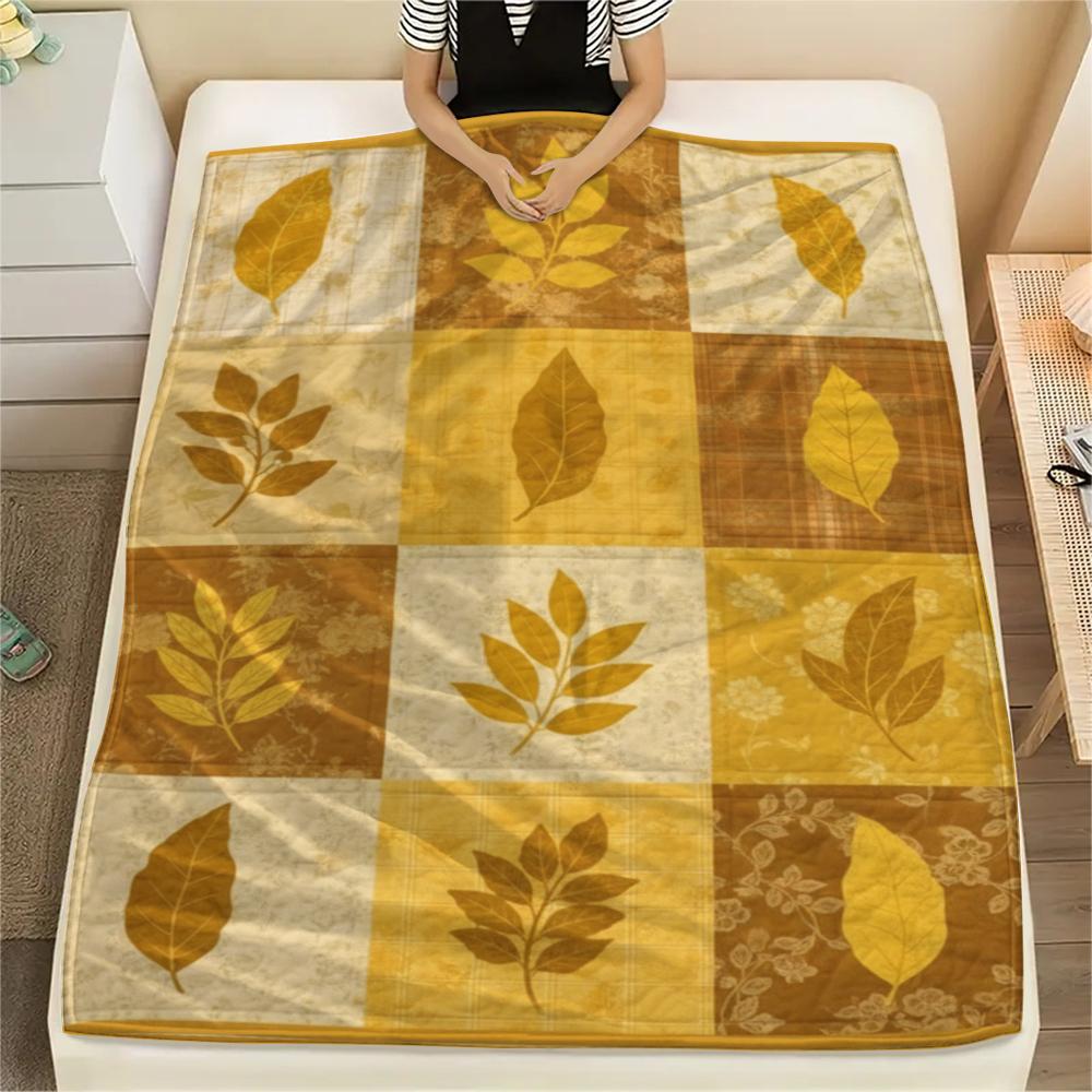 1Pc Patchwork Leaf Print Flannel Blanket, High quality Comfortable for All Seasons, Home Decor, Warmth and Comfort, Perfect for Christmas Gifts68