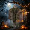 Halloween Hanging Ghost Decorations Animatronics Decoration, Sound Activated Grim Reaper Prop with LED Realistic Dead Hand Props Glowing Eyes