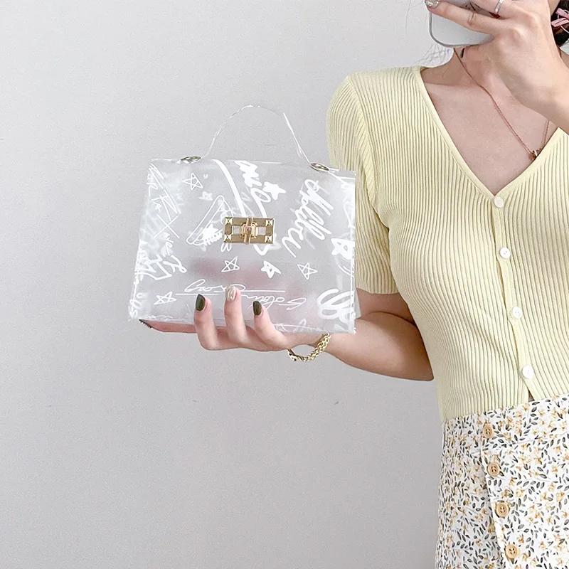 New Fashion, Elegance, Transparency, Small Square Bag, Literary Model, Illustration, Printed Handbag, Shoulder Slung