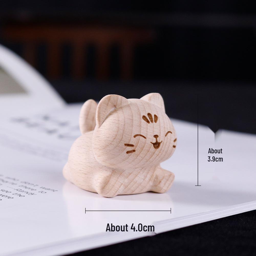 Beech Wood Joyful Cat Desktop Ornament – Year-Round Healing Décor