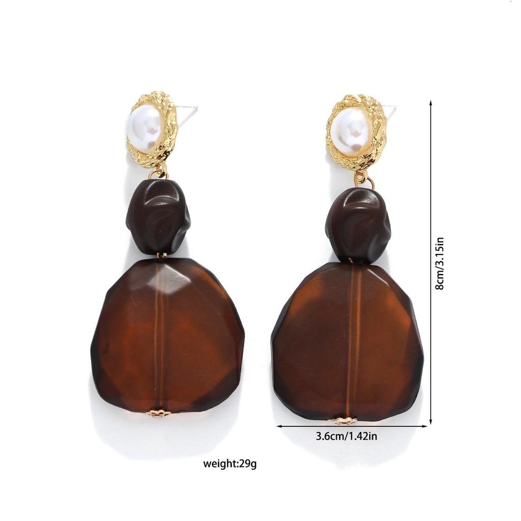 Vintage Maillard Geometric Resin Pendant Earrings Exquisite and Elegant Imitation Pearl Amber Earrings
