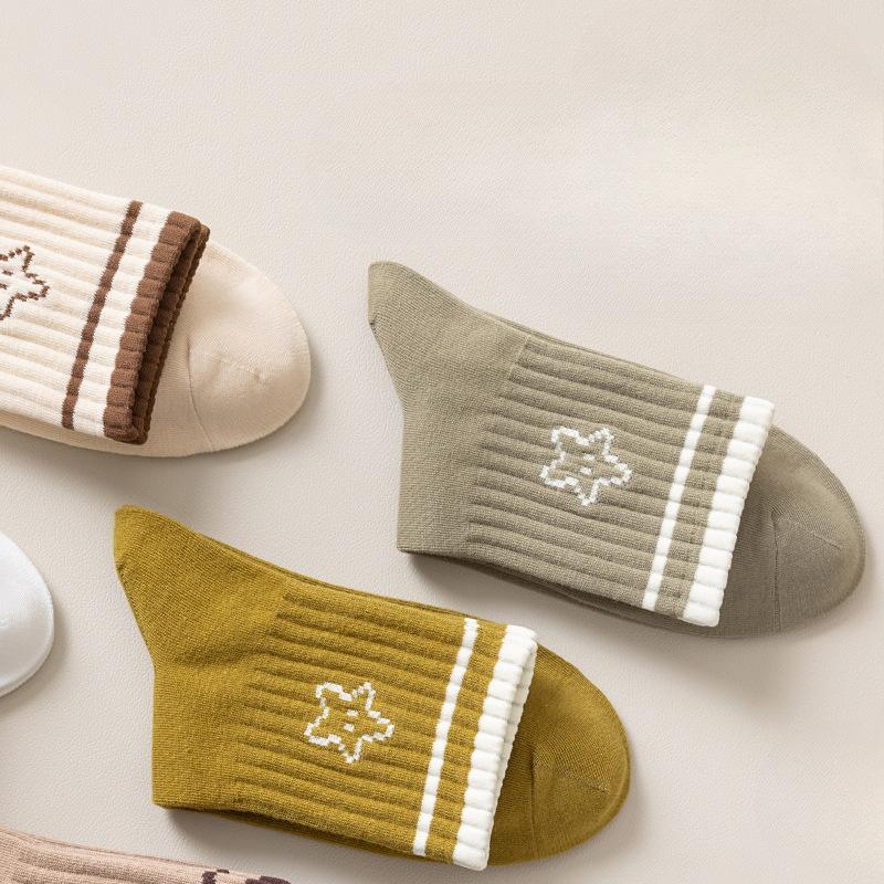 Women's Mid-calf Socks, Solid-colored Cotton-soled Spring and Autumn Girls' Striped Socks, Loafers, Long Socks, Autumn and Winter Sports Cotton Socks