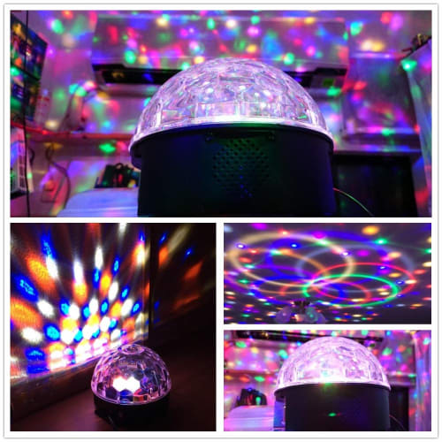 SOLMORE Stage Lighting, 9-Color LED, Rotating Crystal Ball, Voice Control, MP3 Playback, Remote Control, AC 110V-240V, for Stage/Disco/Party/KTV/Karao