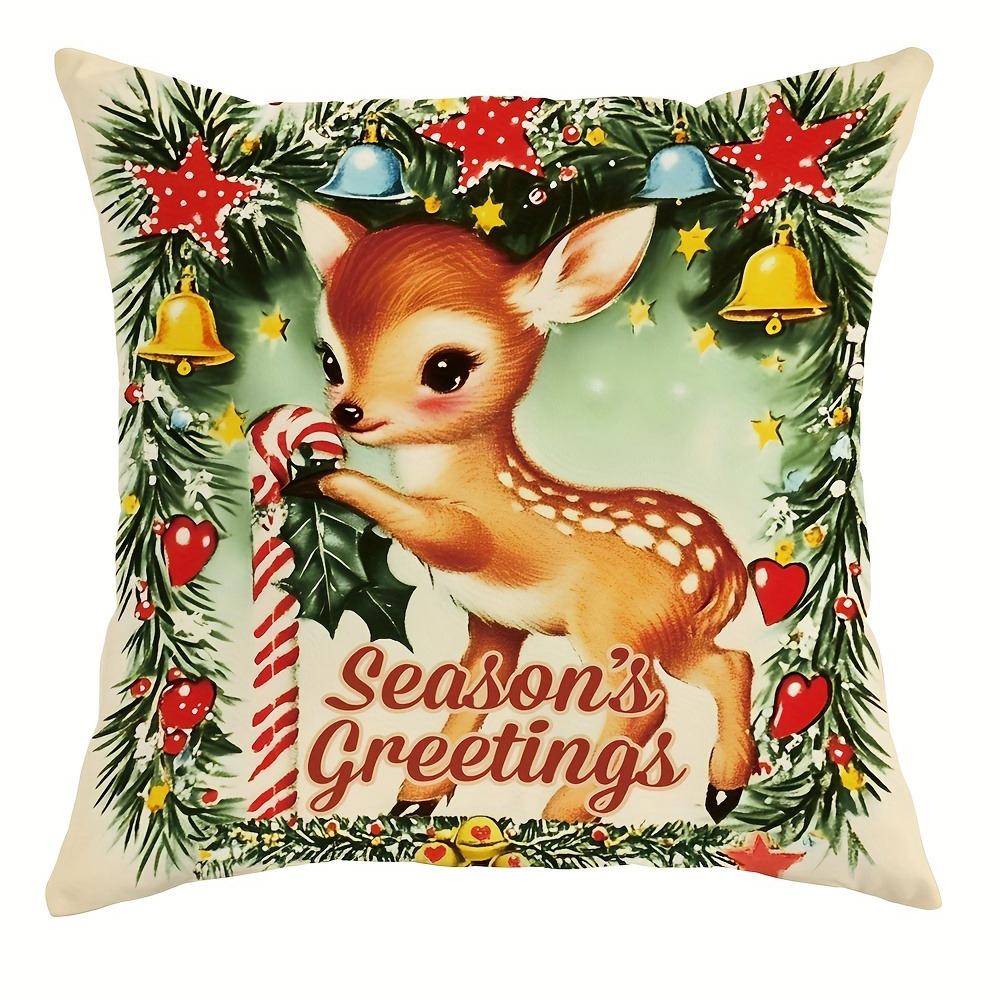 Merry Christmas Decoration Pillowcase New Year Gift Santa Claus Fawn Pattern Home Room Decoration Sofa Cushion Cover