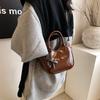 2025 Autumn and Winter New High-end Oil Wax Leather Vegetable Basket Bag Handbag Women's Bag Shoulder Messenger Bag Small Tote Bag
