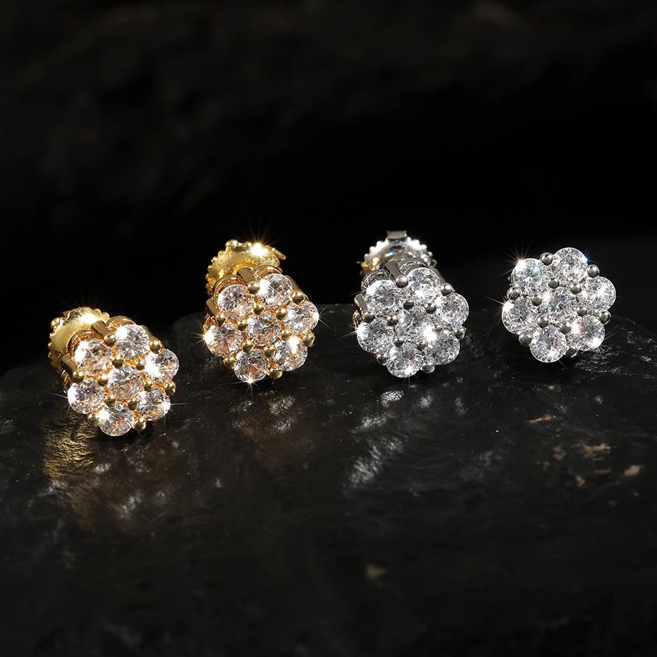 ZAKOL Exquisite Round AAA Cubic Zirconia Small Flower CZ Stud Earring Cute Shiny White Gold Color Piercing Zircon