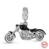 S925 Sterling Silver Růžová Černá Motocykl Auto Kolo Visací přívěsek Bead Fit Originální náramek přívěsek DIY pro ženy šperky