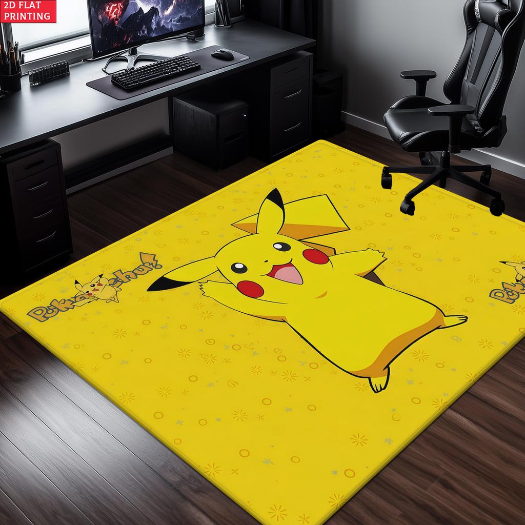 Cute Yellow Electric Mouse Cartoon Area Rug Non Slip Soft Floor Mat For Kids Room Bedroom Living Rooms Decor Washable Carpet