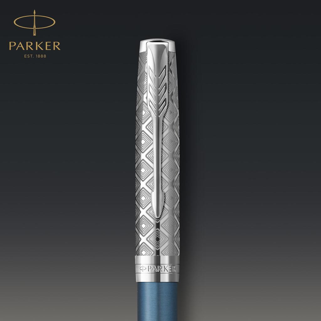 PARKER Sonnet Premium Metall Blau CT Kugelschreiber Medium Geschenk Offiziell Artikelnummer 2119649 & Stift, Feder, Ölbasis, Boxverpackt, Importiert,
