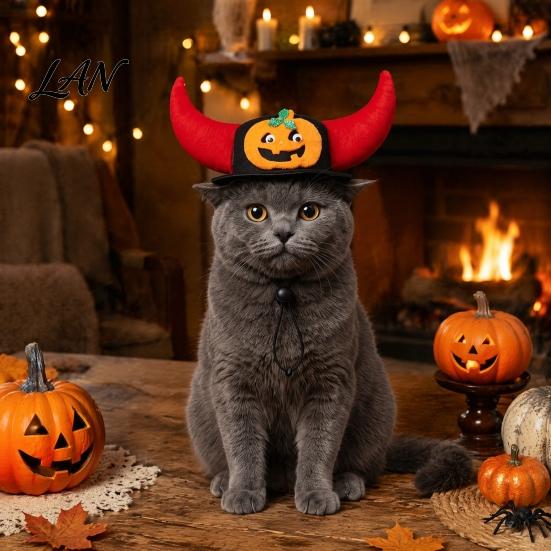 Pet Party Costume Accessory Halloween Bat Hat, Red Horn Pumpkin Cat Funny Soft Felt Hat Wings for Cats Small And Medium Dogs Dog