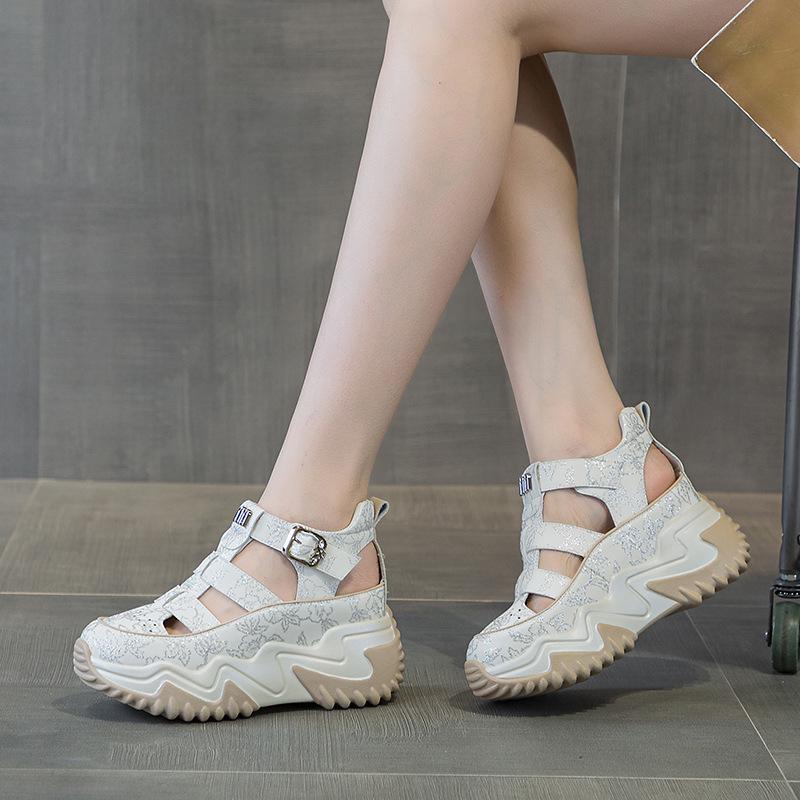 Innen Erhöhung 7CM Alte Papa Schuhe Damen Sommer 100 Dicke Sohle Hohl