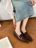 French retro single shoes women wear high-end pointed small leather shoes women's cream oilskin thick heel Mary Jane shoes women 2025