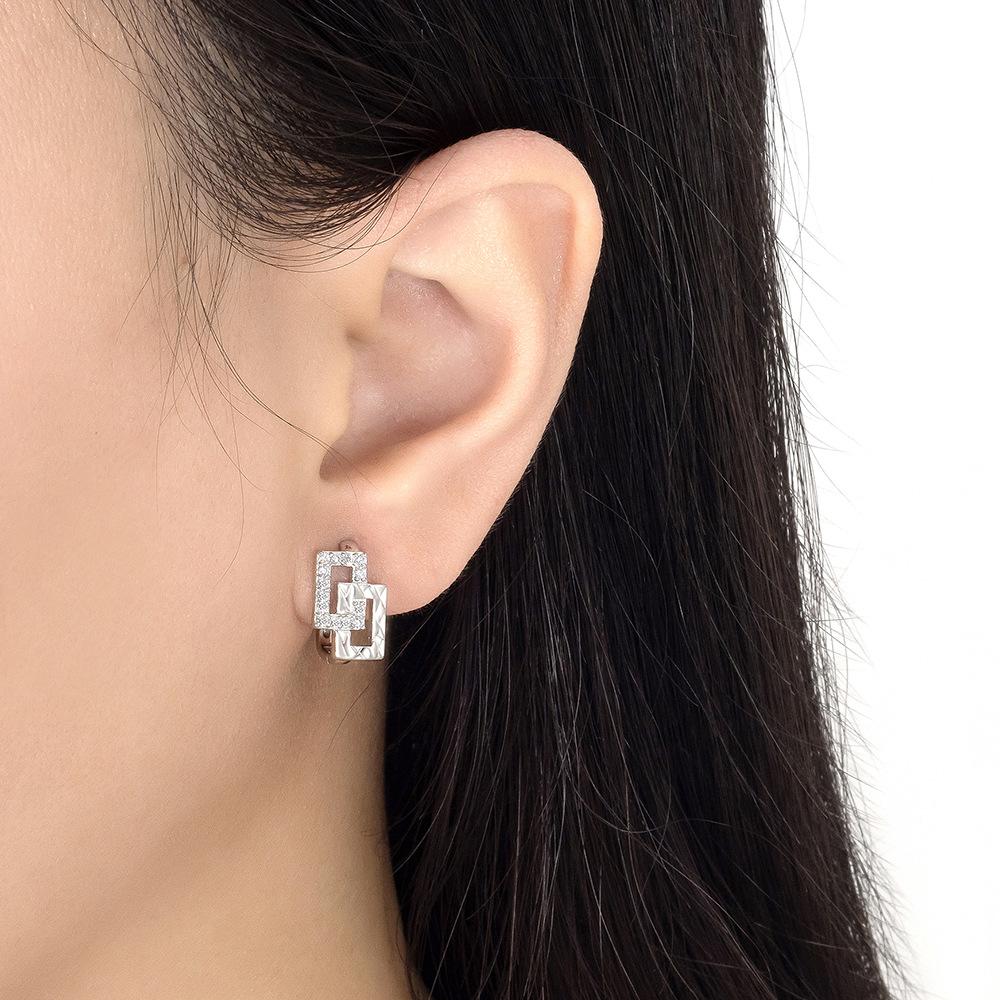 925 Sterling Silver Stylish Simple Square Edge Geometric Zircon Ear Buckle Birthday Party Anniversary Gift