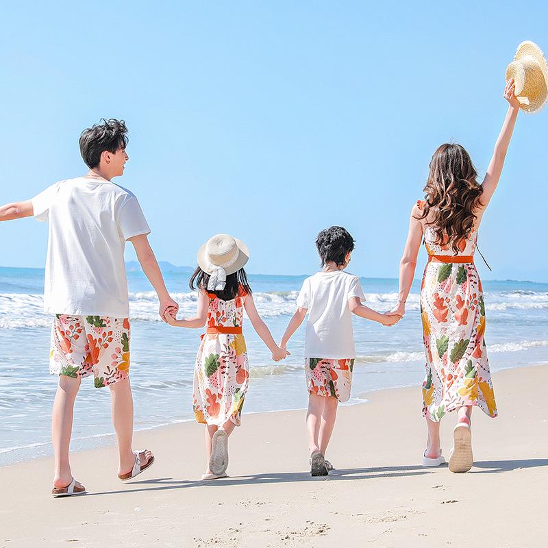 2025 Summer Family Matching Outfits: Parent-Child Medium-Length Casual Dress for 3-4 Member Families
