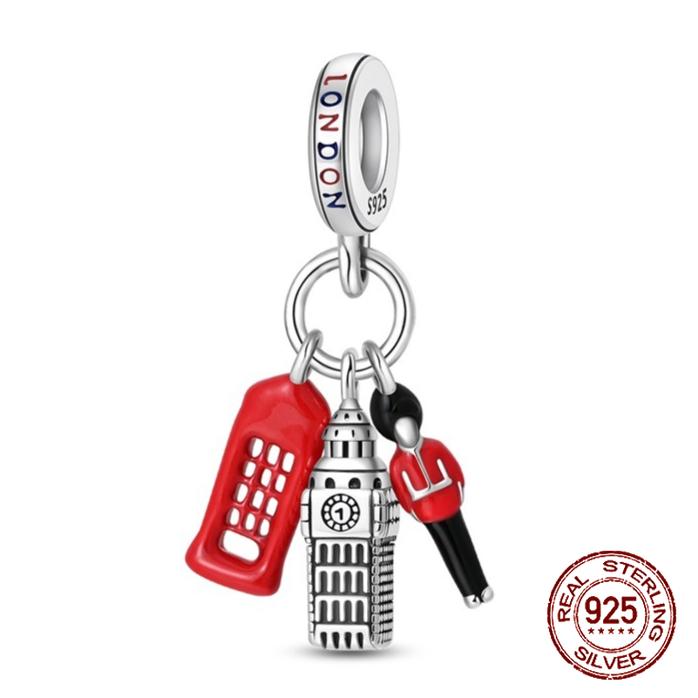 

copper London Red Telephone Booth Soldier Souvenir Pendant Compatible With Authentic Charm Bracelets Women Do It Yourself Jewellery Gift