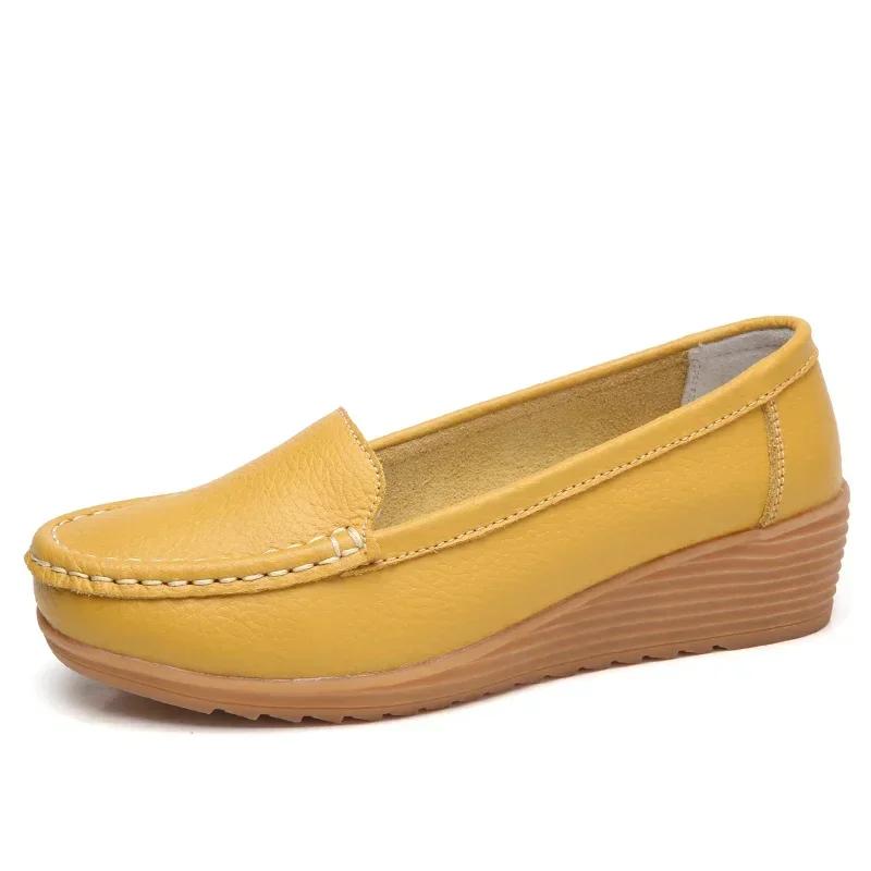 Skórzane Platformy Codzienne Loafersy Matka Kobiety Wysoka Jakość Płaskie Mokasyny Panie Antypoślizgowe Buty do Jazdy Bean Pielęgniarka Buty do Chodzenia