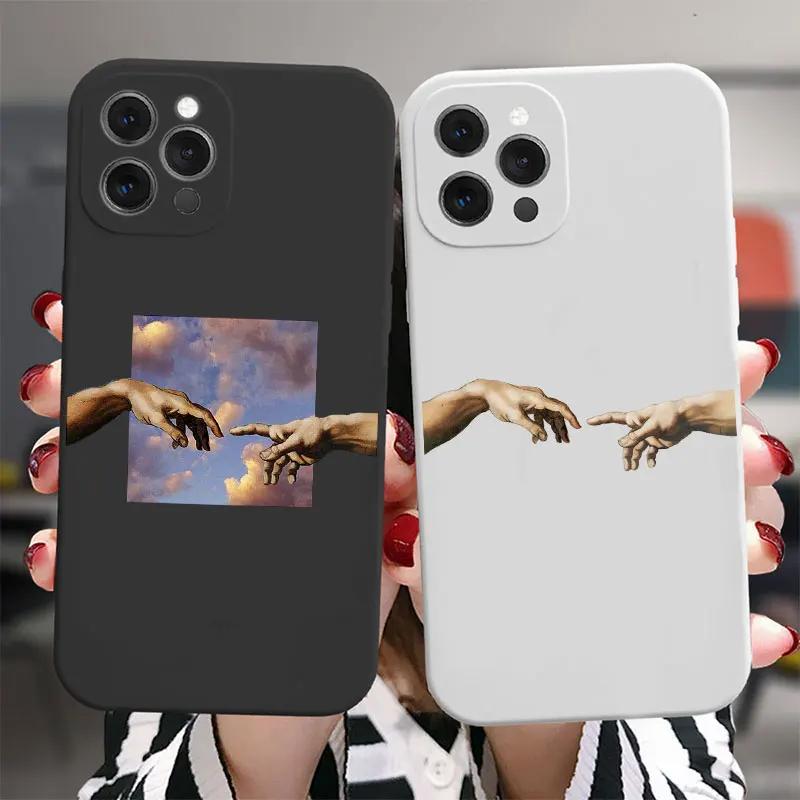 Art Fresco Michelangelo Creation of Adam Phone Case For iPhone 15 14 13 12 11 Pro Max Mini XS XR X 7 8 Plus David Lines Covers