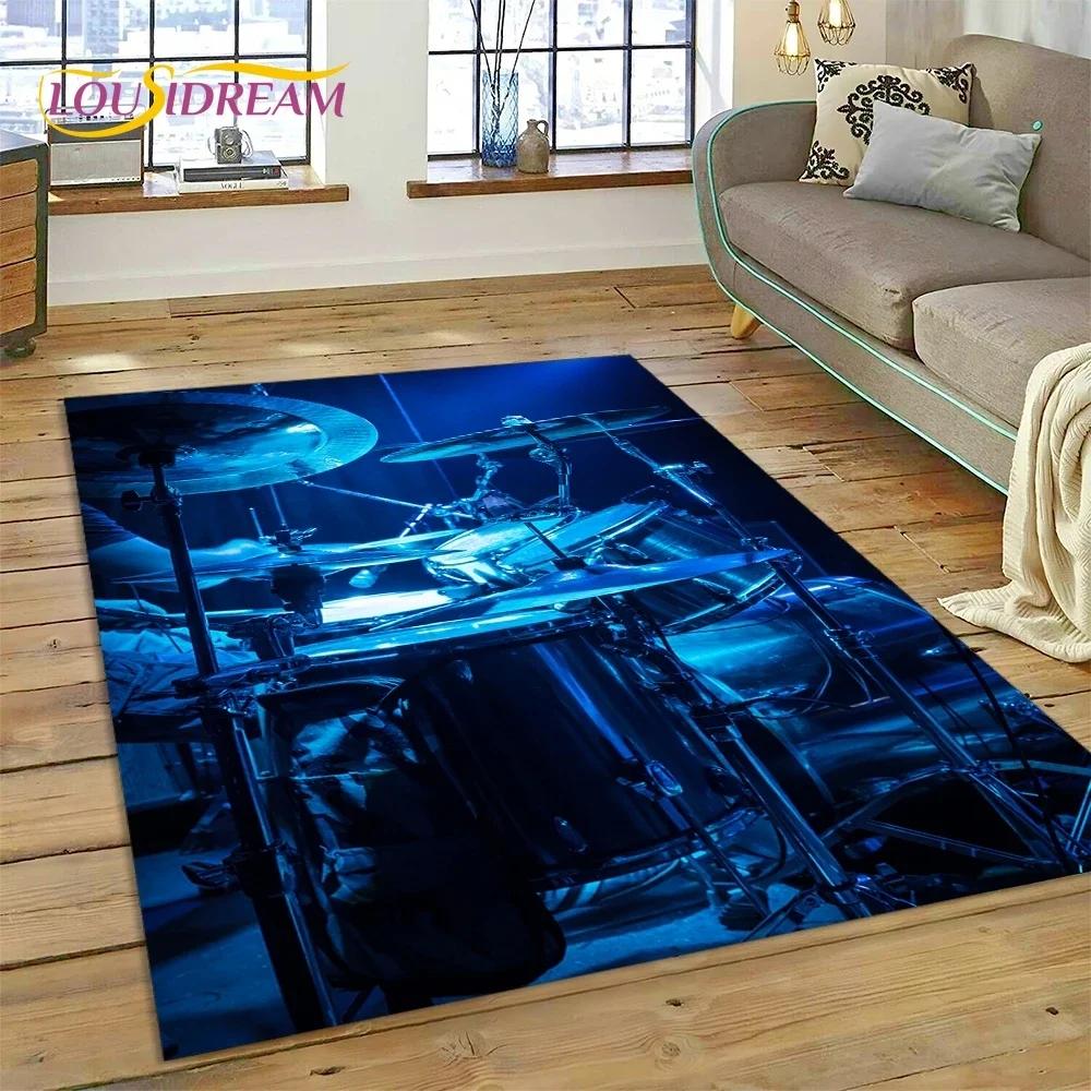 3D Drum Kit Drum Stand Set Music Instruments Carpet Rug for Bedroom Living Room Home Sofa Decoration,Child Large Decor Floor Mat