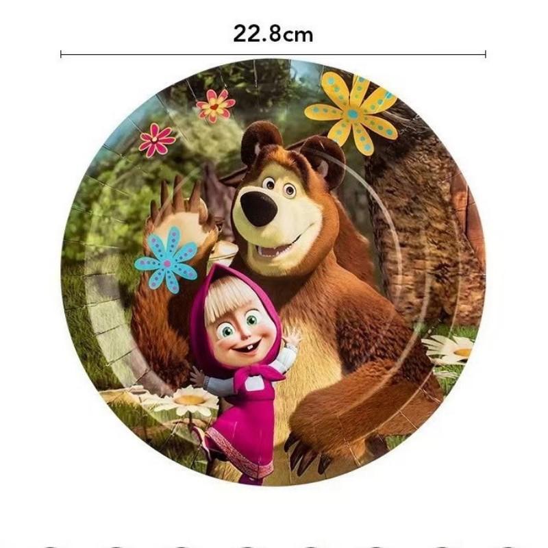 Masha And Bear Birthday Party Decorations Party Tableware Cake Flag Napkin Candy Box Backdrop Balloon Baby Shower Party Supplies