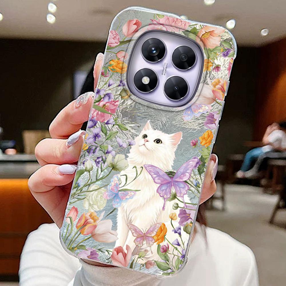 Kolorowy Gradient Biały Motyl Leopard Love Print Etui na Telefon Xiaomi Redmi Note 14 Pro 5G Pokrowiec Miękki Silikonowy Bumper Twardy PC Tylny Pokrowiec