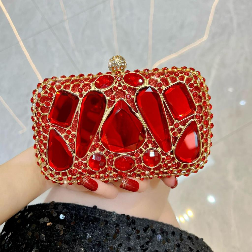 Borsa a Mano - Raffinata Borsa da Sera con Intarsi di Diamanti, Borsa a Mano con Catena, Borsa da Donna