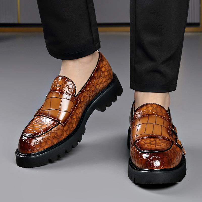 2025 Spring Autumn New Casual Leather Shoes for Men Thick Soles Buckle Designer Shoes Male Big Size Business Dress Loafers Man