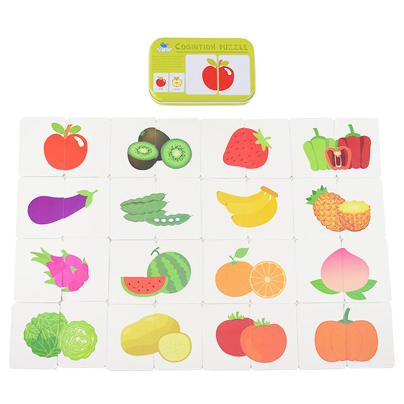Children's Literacy Cognitive Card Iron Box Early Education Animal Fruit Transportation Matching Card Puzzle Educational Toys