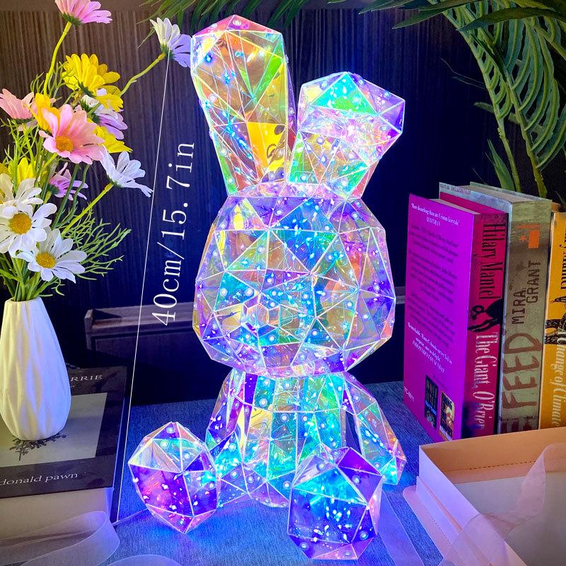Large Prismatic Iridescent Love Bear With LED Lights, Colorful Glow Indoor Decorations for Girlfriend Valentine's Day Gift